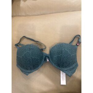 Victorias Secret Teal Lace Push-Up Bra 32B Adjustable Straps Elegant Design Wome